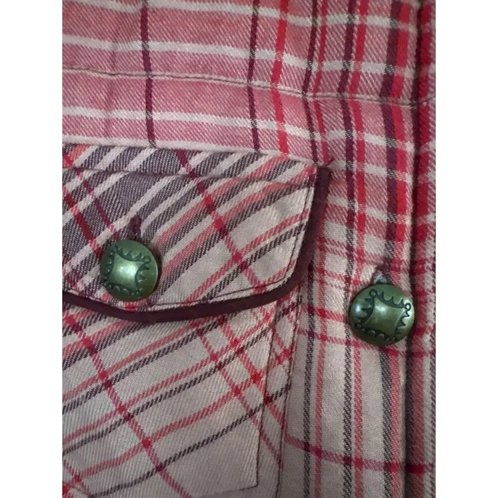 Double D Rach Comal Plaid‎ Vest Pink Peachy Hues Embroidered Concho Buttons XS